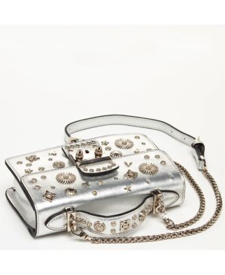 Small Leather Crossbody Bag Studded Purse Top Handle Structured Handbag