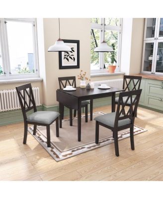 5-Piece Drop Leaf Dining Table Set with 4 Upholstered Chairs, Space-Saving Kitchen Table Set for Small Apartments-