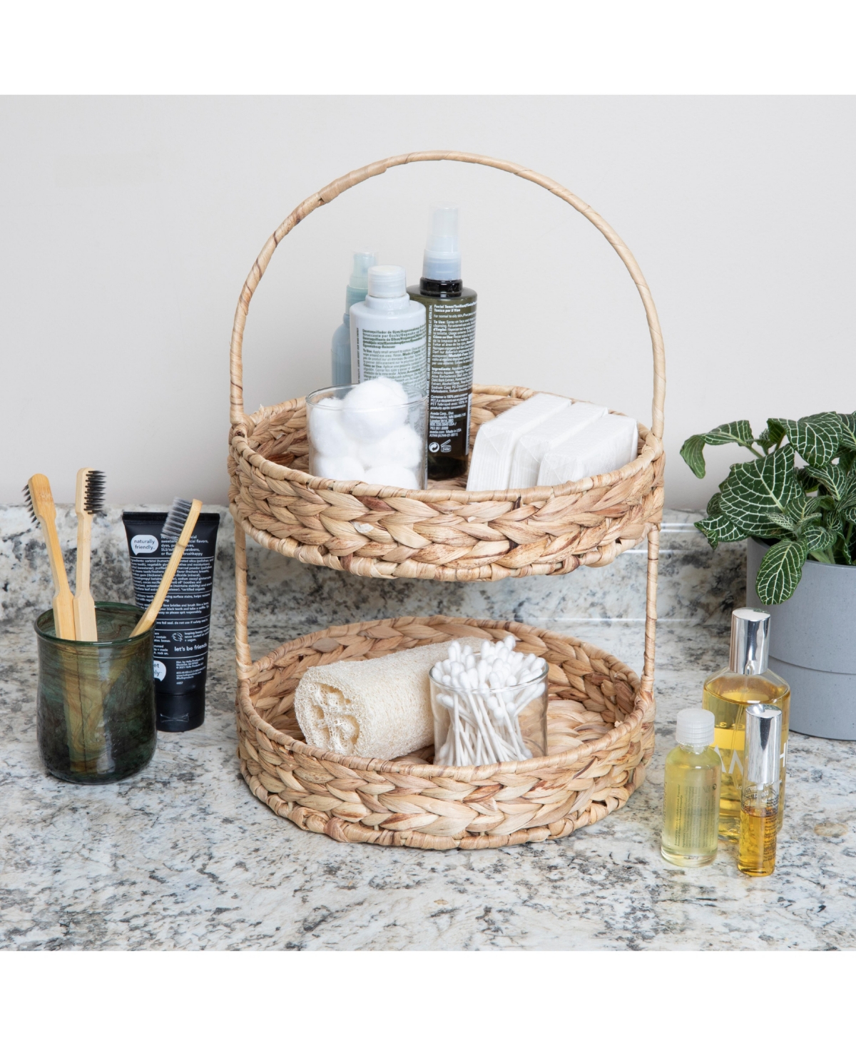 Household Essentials Water Hyacinth 2-Tier Tray, Natural