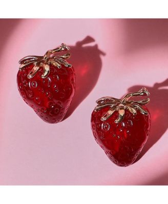 Women's The Strawberry Stud Earrings - Berry Red & California Gold