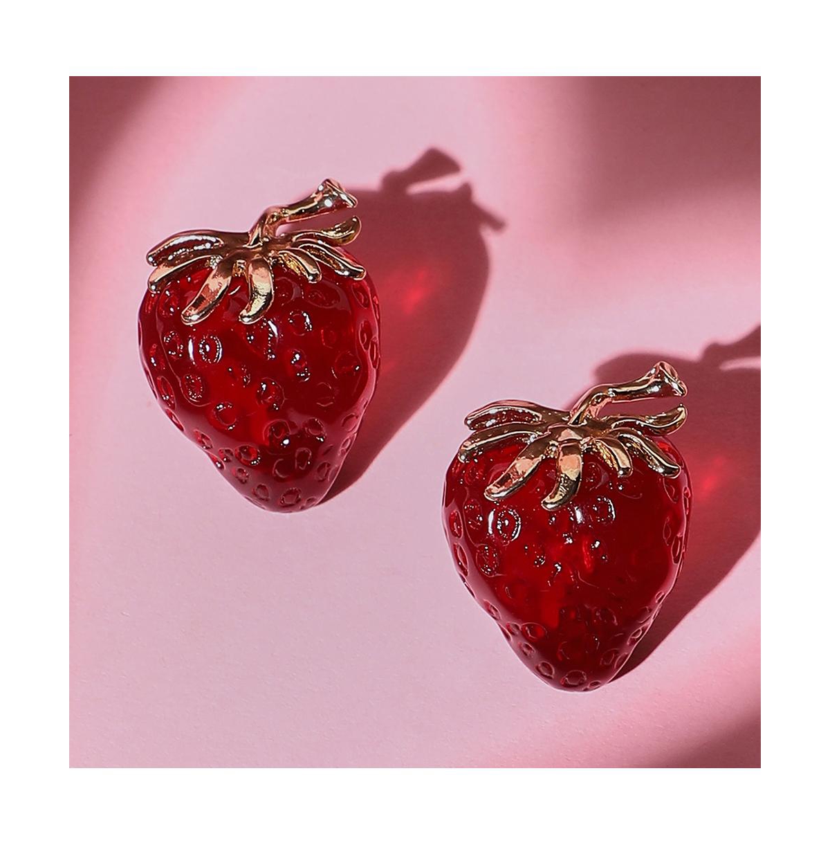 Women's The Strawberry Stud Earrings - Berry Red & California Gold