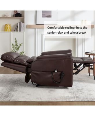 Single Piece Faux Leather Dual Motor Infinite Position Power Lift 8-Point Vibration Massage Lumbar Heating Recliner Chair
