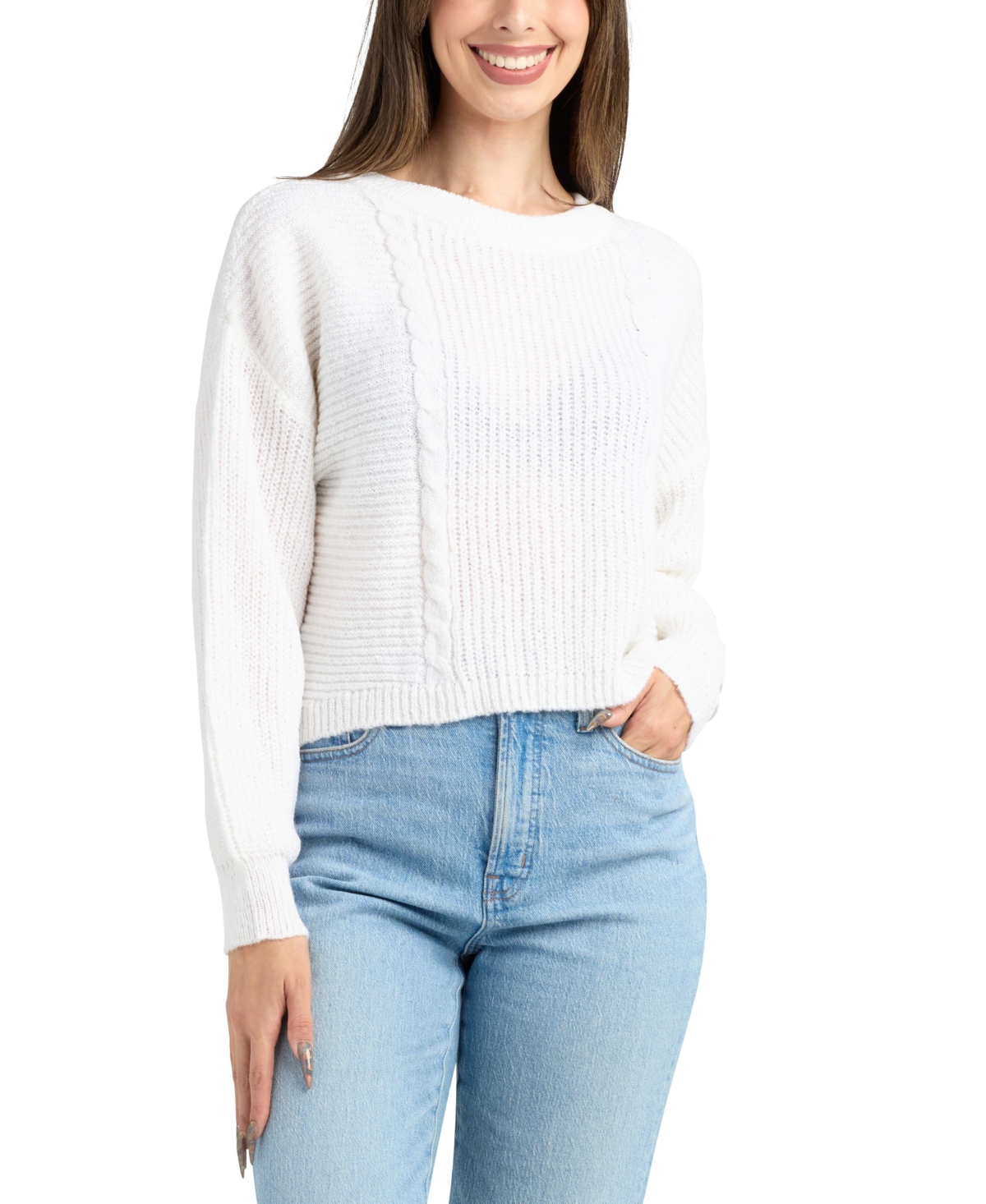Bcx Women's Crewneck Cropped Sweater In White