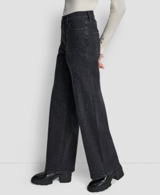 Women's Rhinestone High-Rise Wide-Leg Jeans