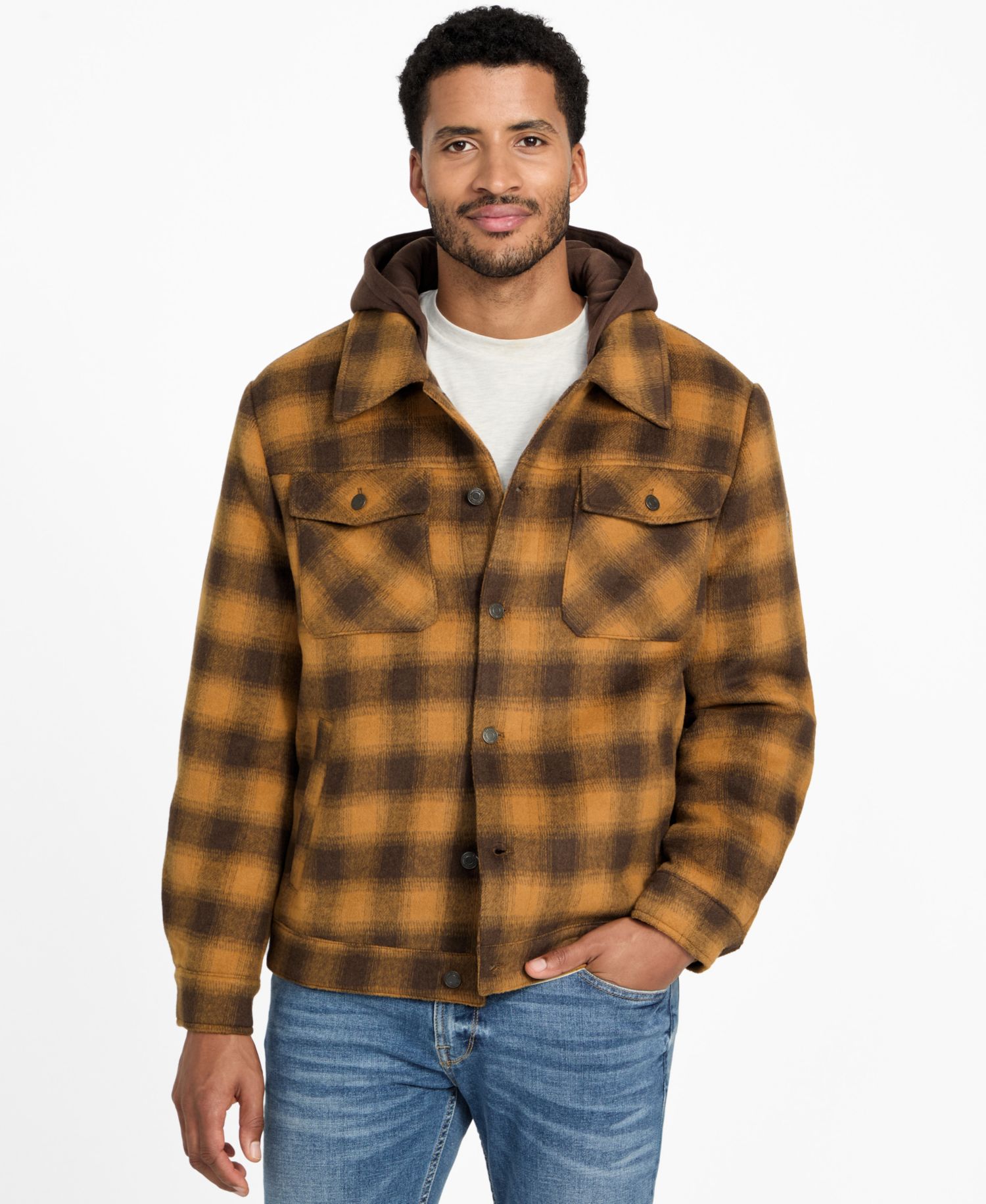Men's Check Print Shirt Jacket