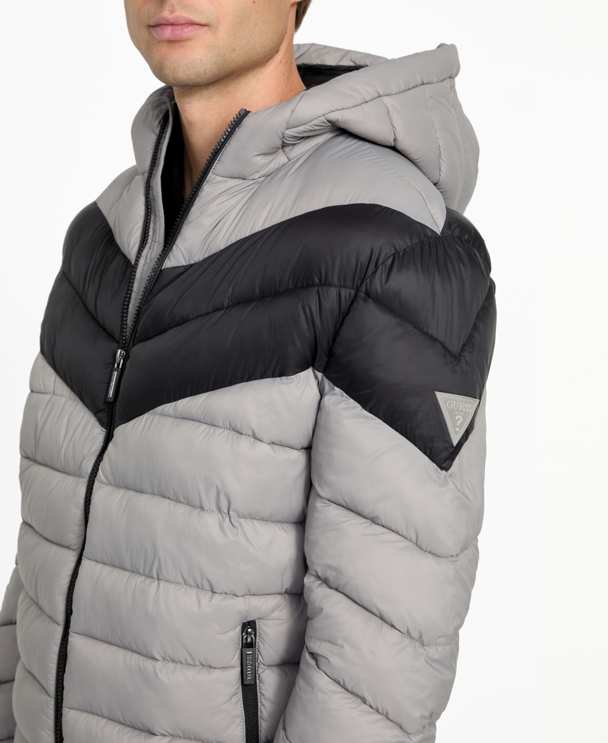 Guess Men's Color-block Puffer Jacket In Gray