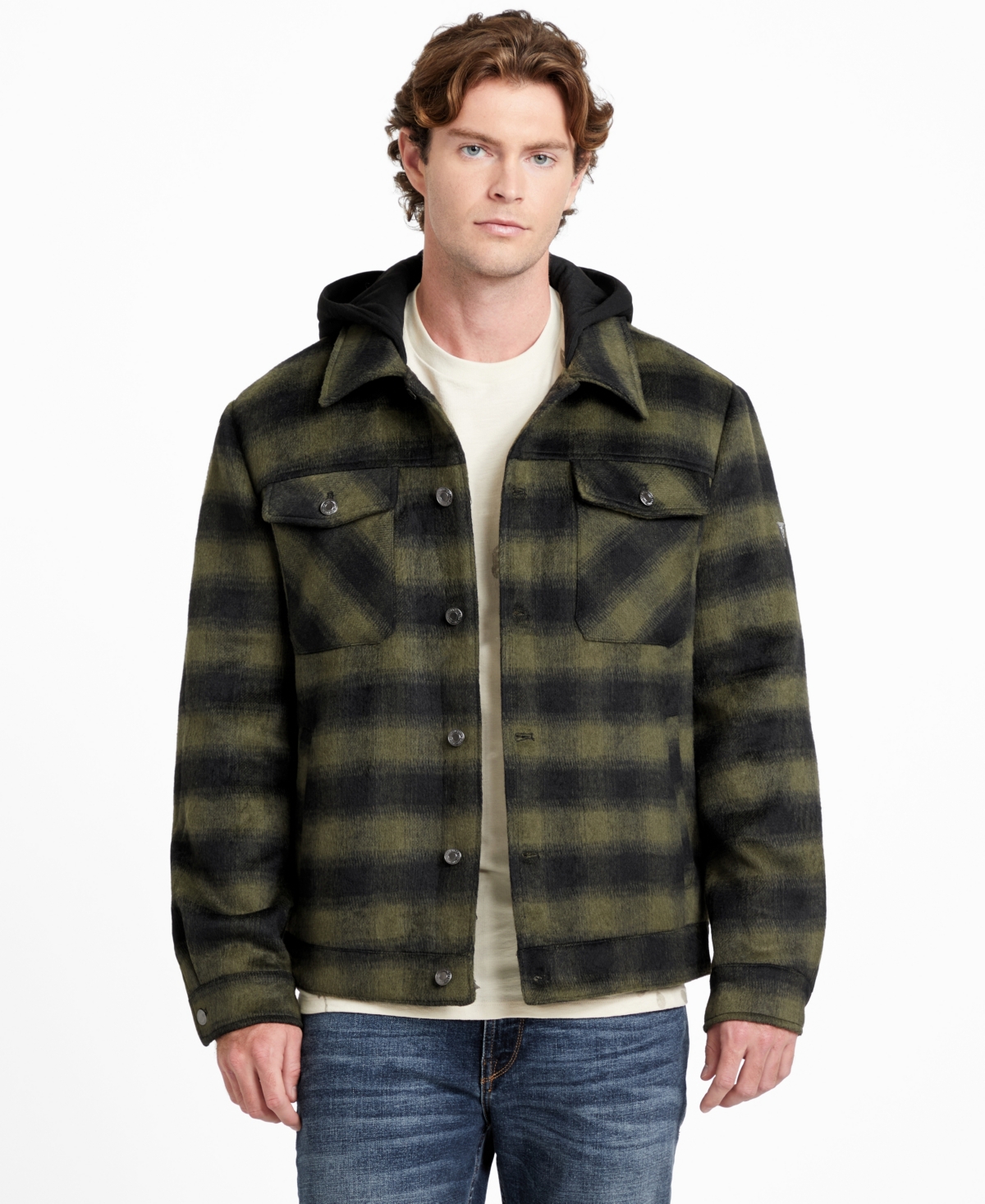 Guess Men's Long-sleeve Check Print Shirt Jacket In Animal Print