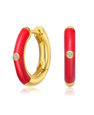 Kid's 14k Gold Plated Colored Enamel & Cubic Zirconia Hoop Earrings