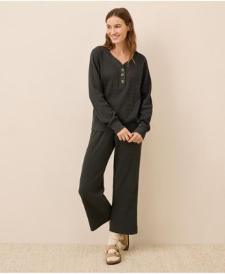 Women's Thermal Waffle Henley Pullover