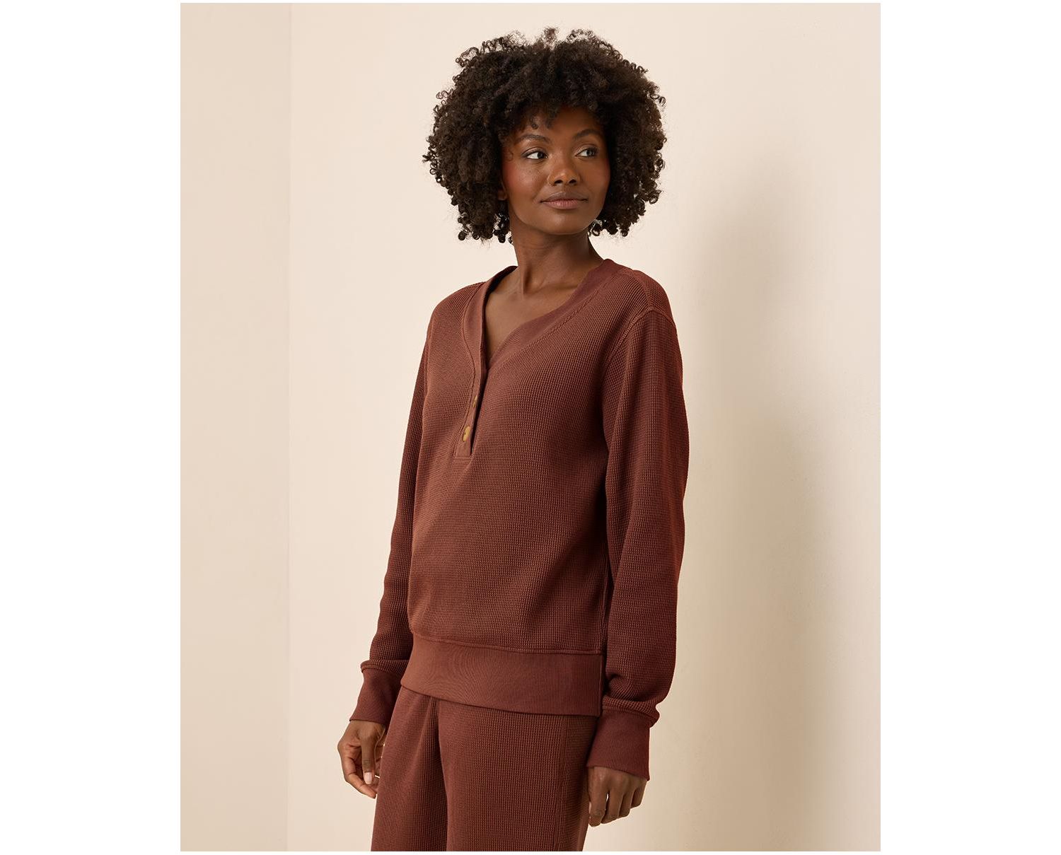 Women's Thermal Waffle Henley Pullover