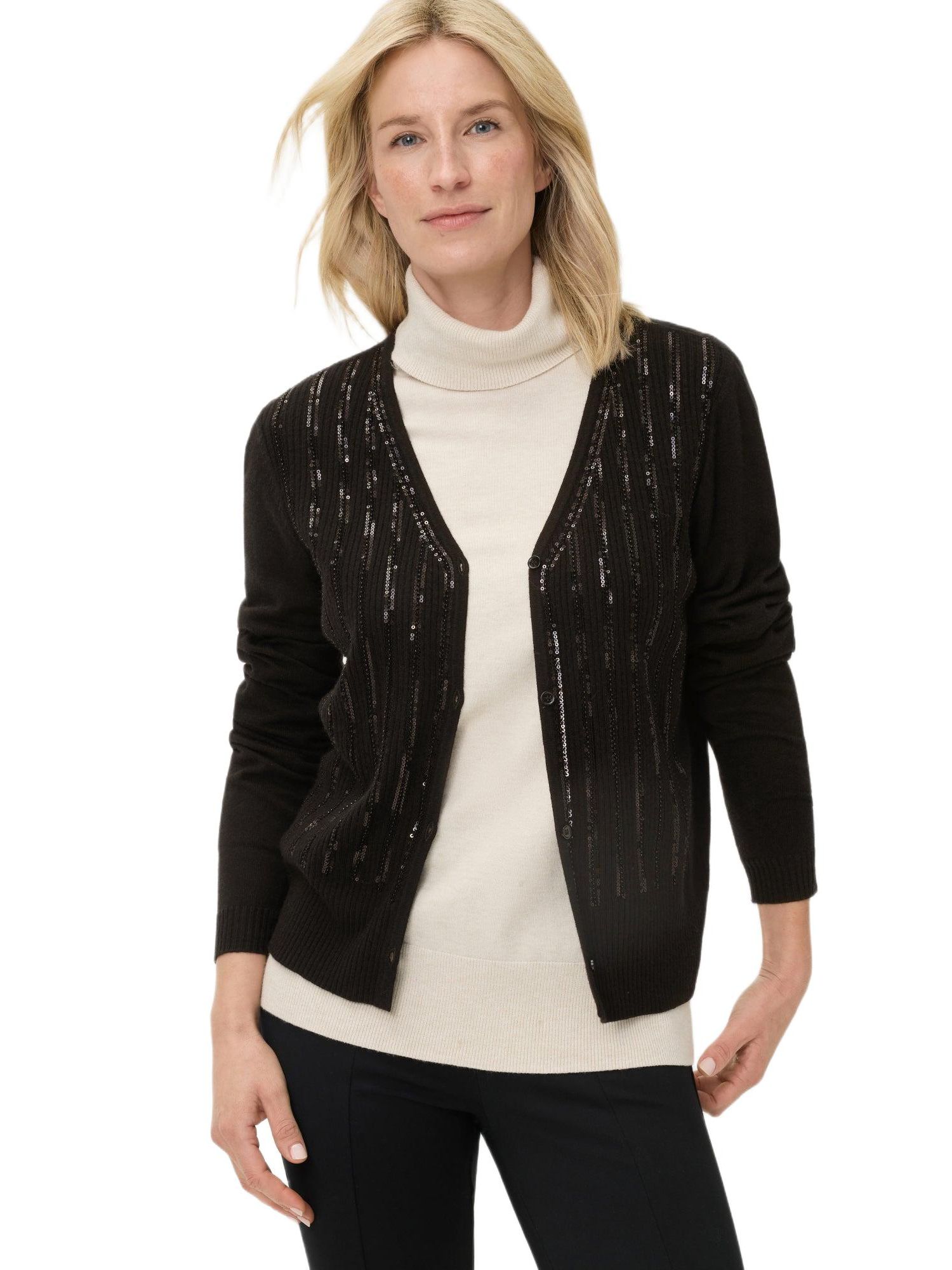 Women's Rib Knit Cardigan with Sequin Detail Sweater