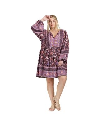 Women's Plus Size Livvy Boho Border Print Mini Dress