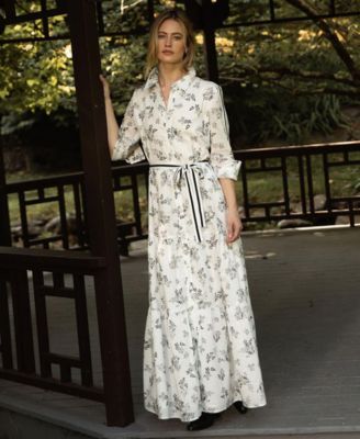 Women's Floral Long Sleeve Tie-Waist Shirtdress