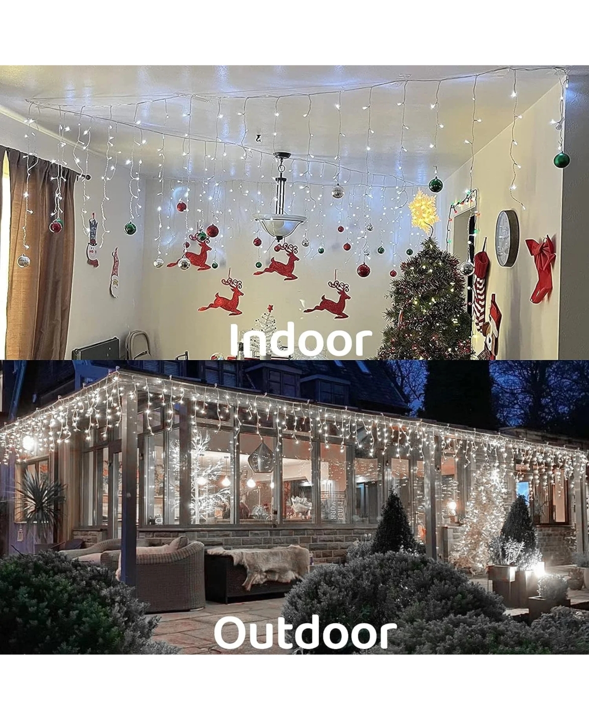 Cowin 33ft 400 Led Outdoor String Icicle Lights White Lights