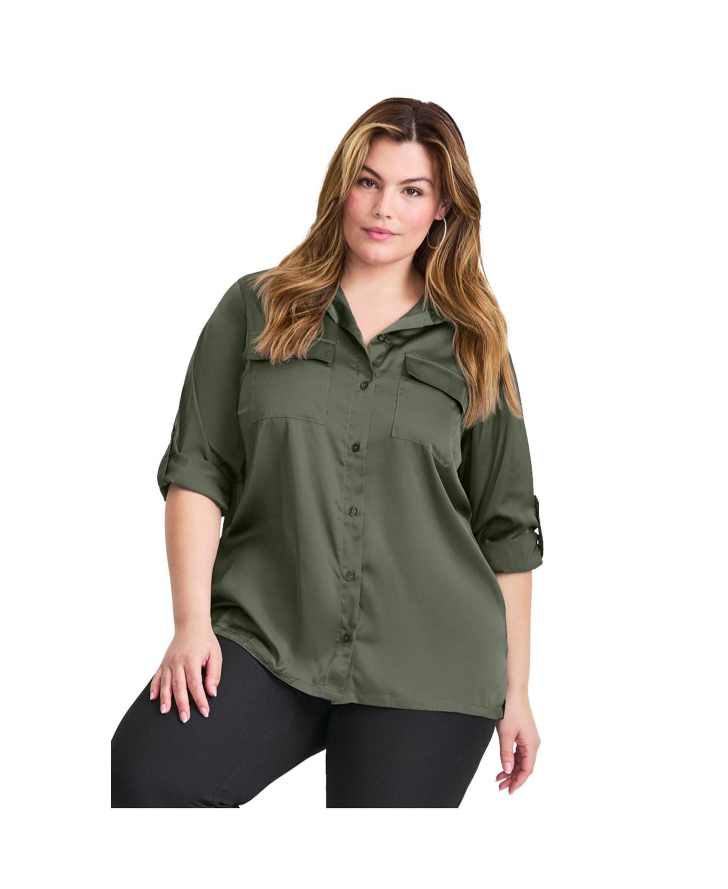 Women's Plus Size Sateen Utility Shirt