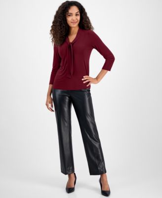Women's Tie-Neck 3/4-Sleeve Top, Regular & Petite