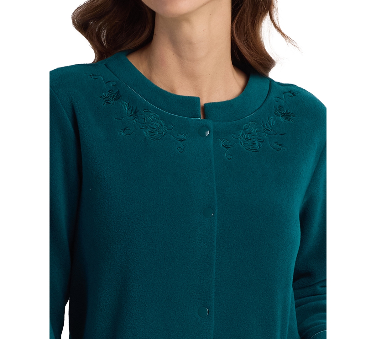 Miss Elaine Women's Long-sleeve Solid Short Grip Robe In Green