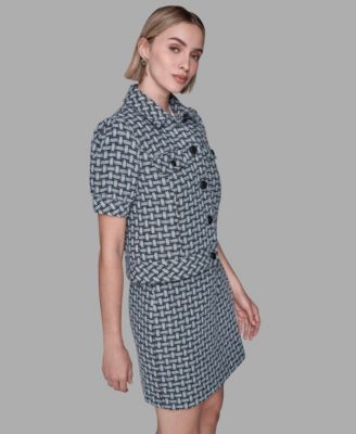 Women's Five-Button Weave Print Cropped Jacket