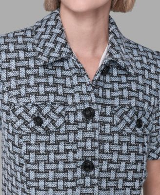 Women's Five-Button Weave Print Cropped Jacket