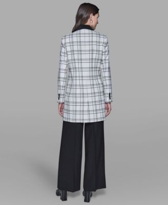 Women's One-Button Checkered Contrast Long Jacket