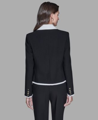 Women's Contrast Cropped Lapel Collar Jacket