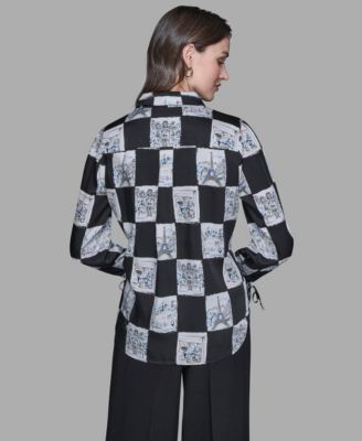 Women's Printed Collared Long-Sleeve Blouse