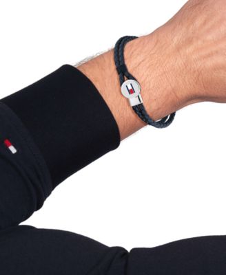 Men's Blue Leather with Stainless Steel Braided Bracelet