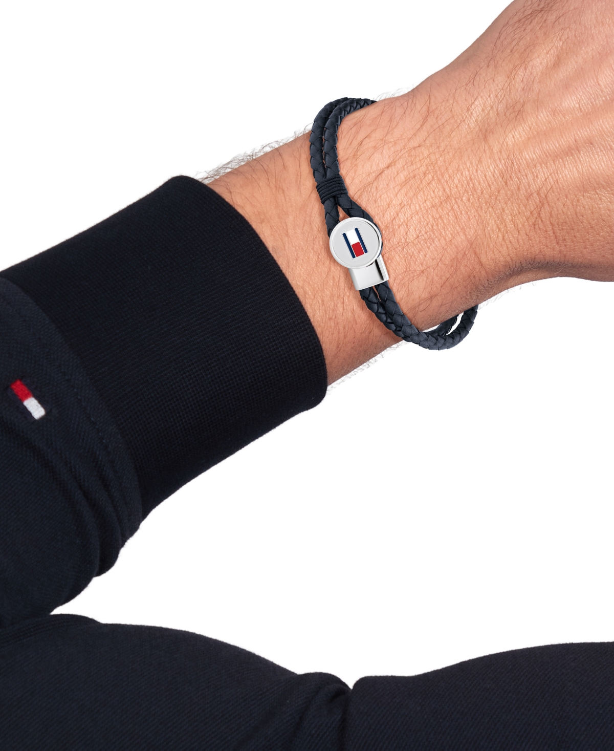 Tommy Hilfiger Men's Blue Leather with Stainless Steel Braided Bracelet