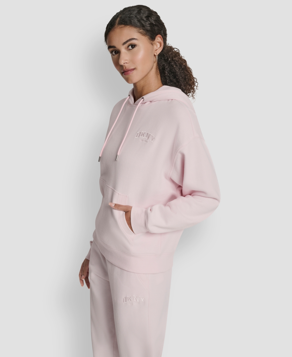 Dkny Women's Varsity Embroidered Logo Pull-on Hoodie In Pink