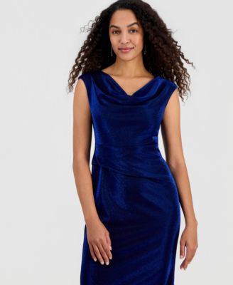 Women’s Drape-Neck Side-Pleat Shimmer Dress