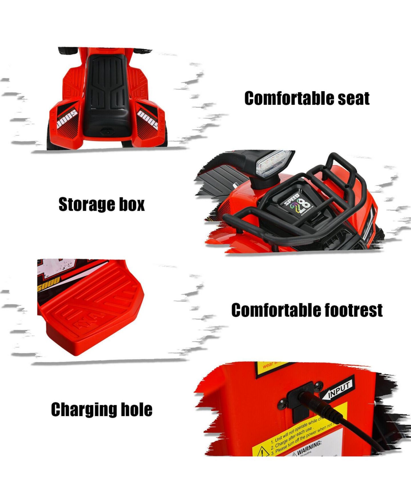 Детская игрушка SUGIFT 6V Quad with LED Headlight & MP3 Electric Ride-On ATV, 44 Lb. Capacity, Ages 18 Months+, цвет: Красный — фото 8