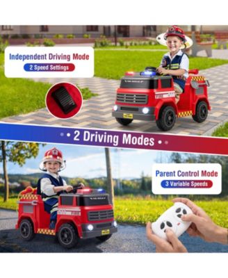 12V Kids Ride-On Fire Truck with Water Gun, Siren & Remote