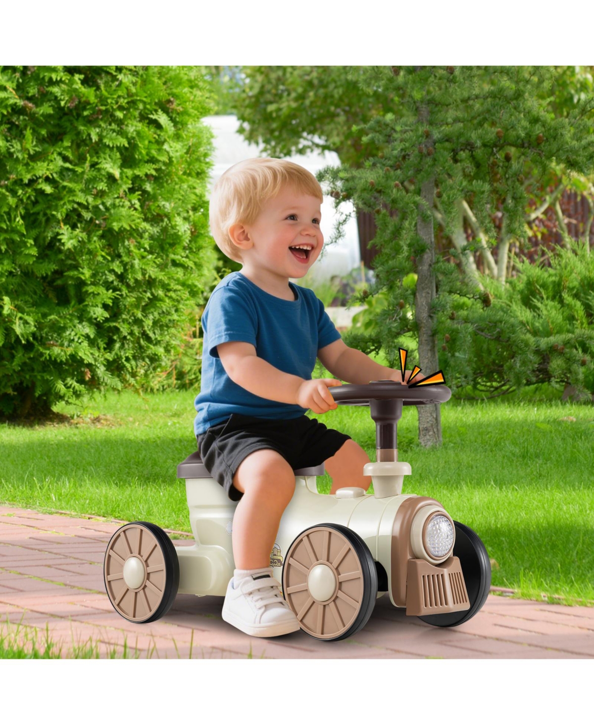 Sugift Ride on Toy with Steering Wheel and Train Whistle Sound Button