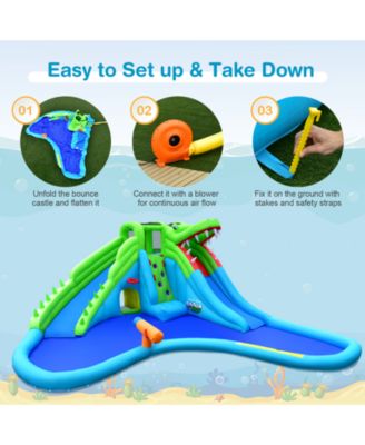 Inflatable Crocodile Style Water Slide Upgraded Kids Bounce Castle with 780W Blower