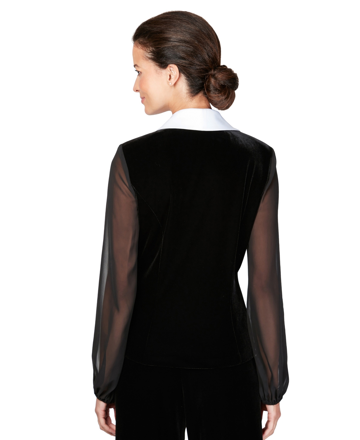 Alex Evenings Petites Womens Velvet Long Sleeve Wrap Top In Black