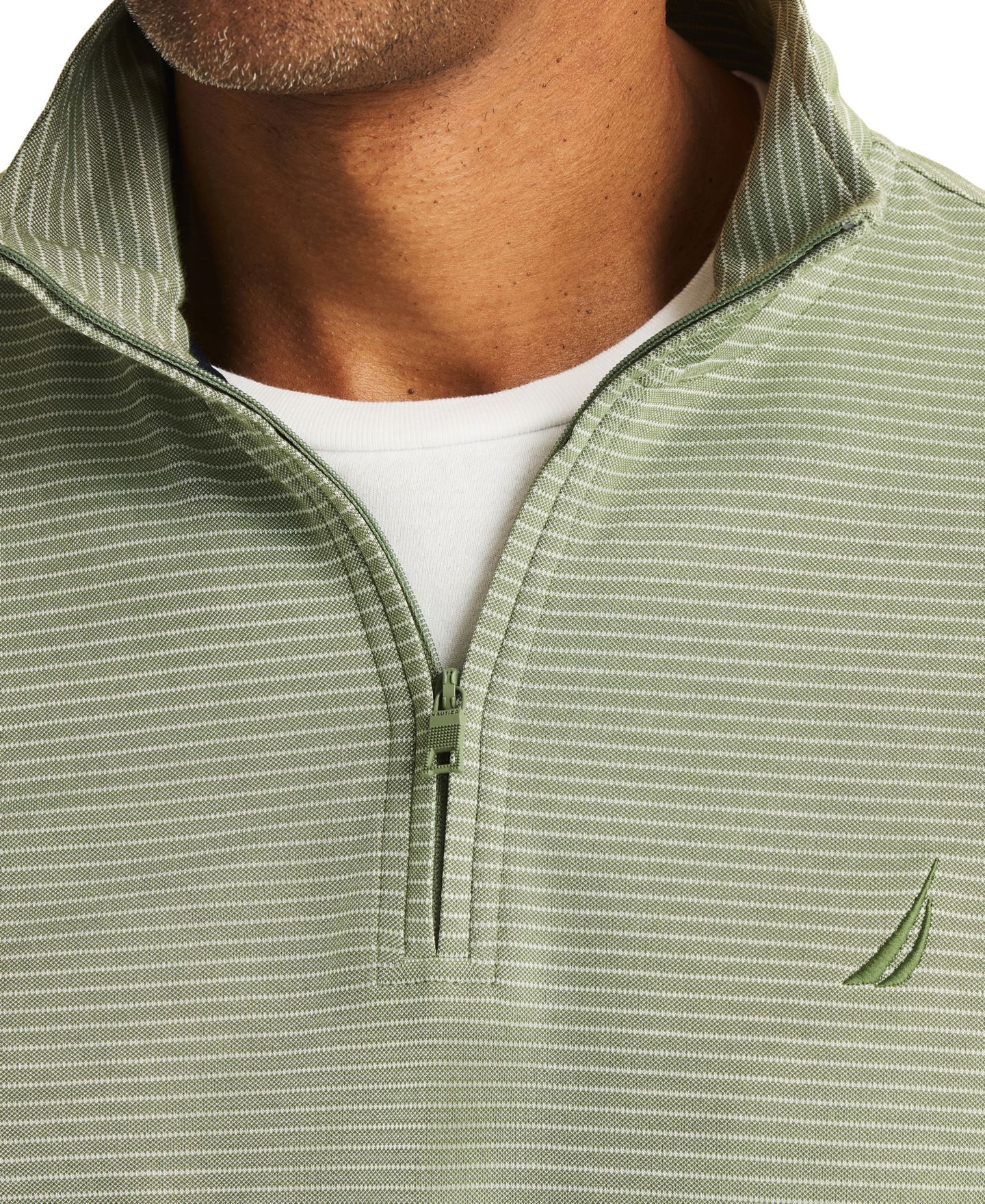 Мужская толстовка Nautica Striped Quarter-Zip, цвет: Бронзовый зелёный — фото 3