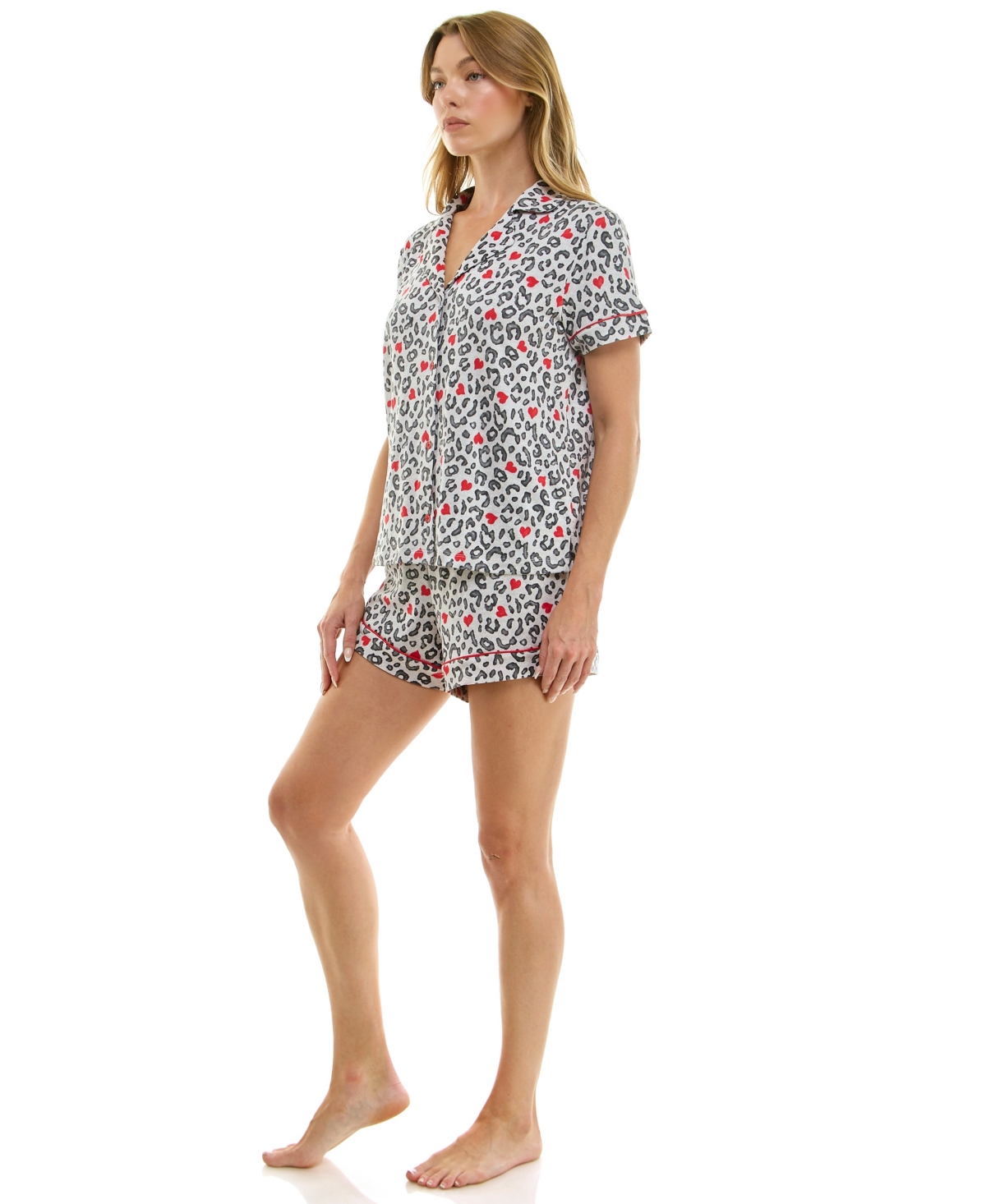 Roudelain Women's Short Sleeve Notch Collar And Shorts Set In Multi