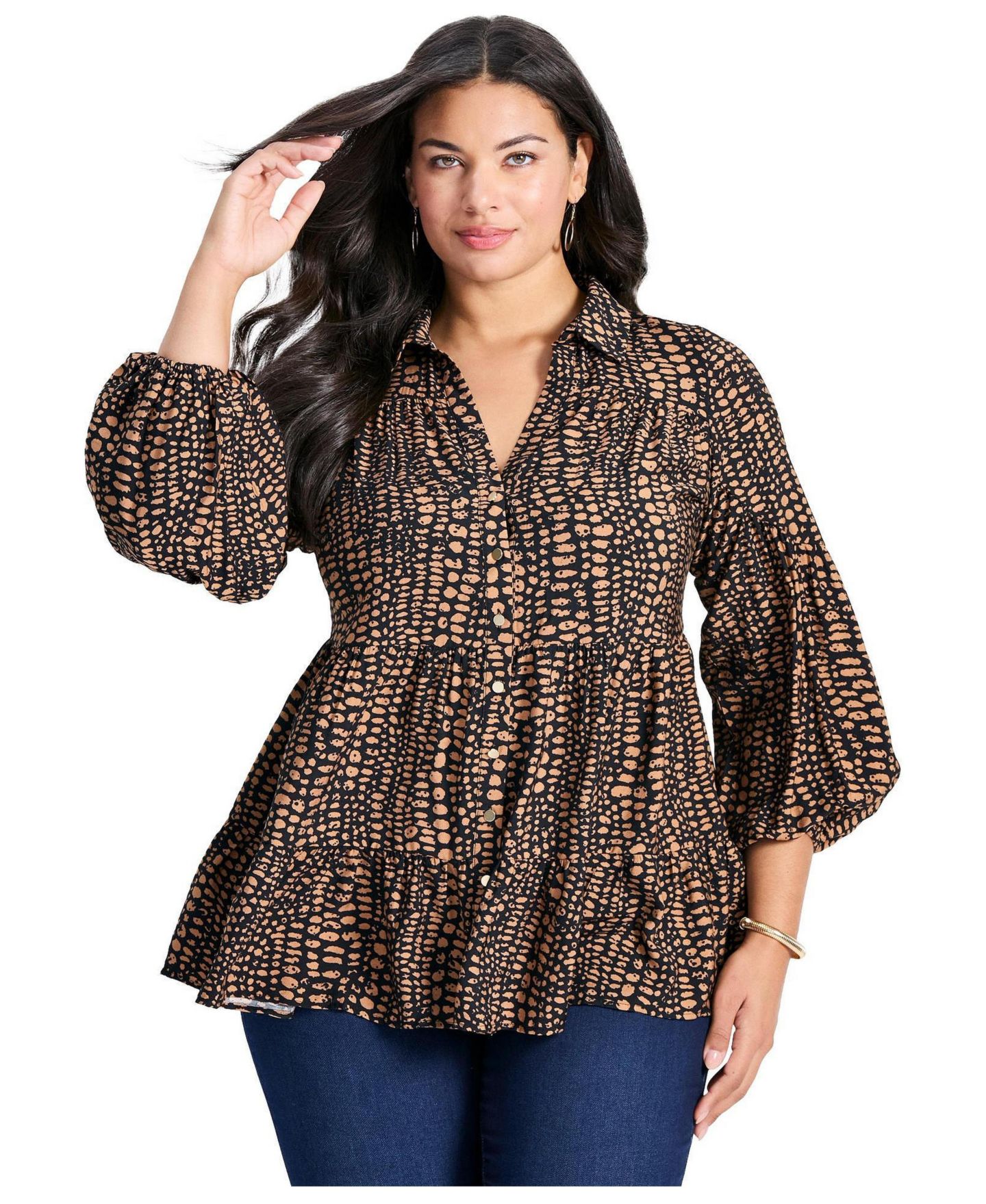 Женский топ Avenue Flora Blouson Tiered Tunic, цвет: Медный — фото 1