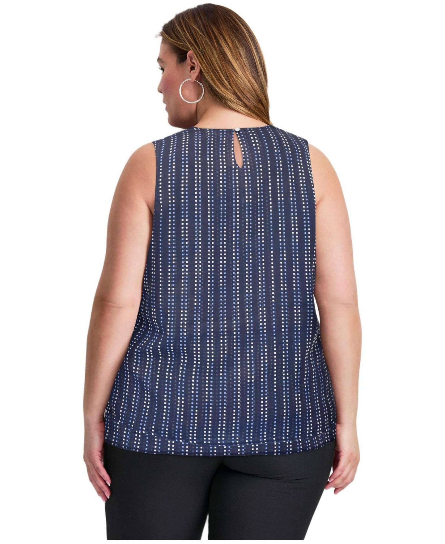 Женская футболка Avenue Tops & Tees Plus Size Sleeveless Double Layer Swing Tank, цвет: Тёмно-синий полосатый — фото 2