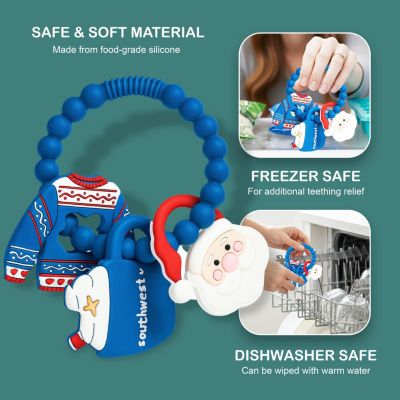 Silicone Christmas Teether Ring Toy for Baby, BPA Free Soothing Teething Relief Toy for Infant & Toddlers 0-18 Months