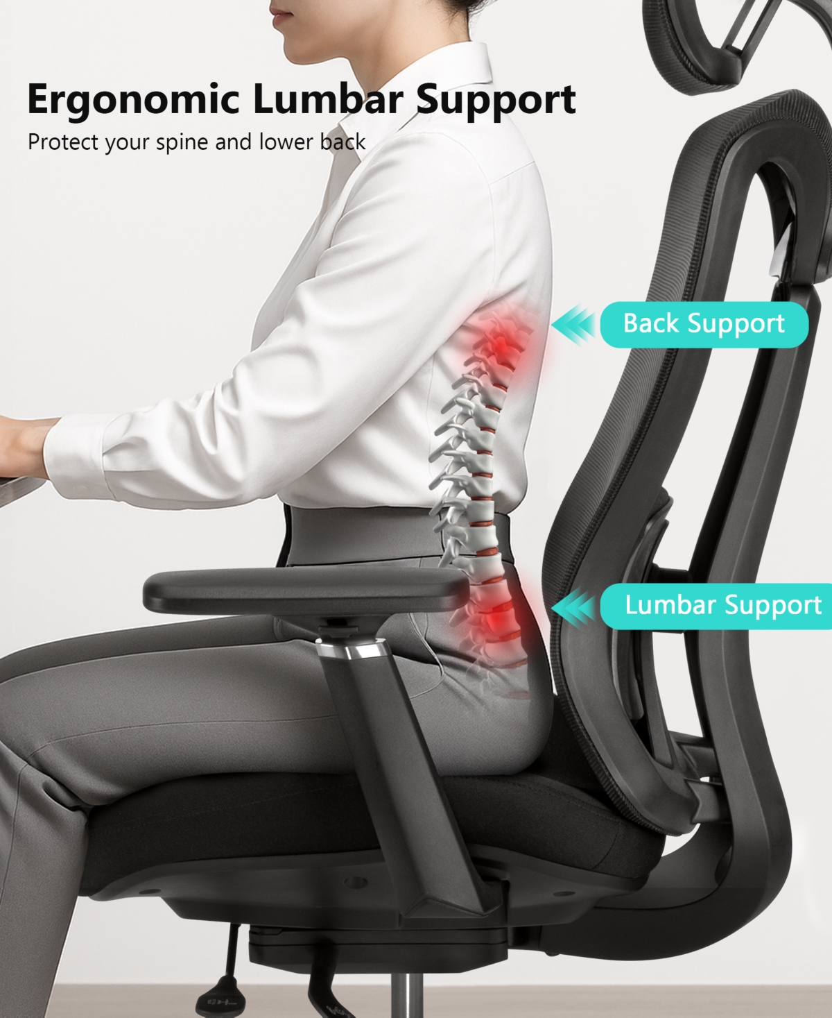 Ergonomic Mesh Office Chair with Adjustable Headrest, Lumbar Support and Armrests