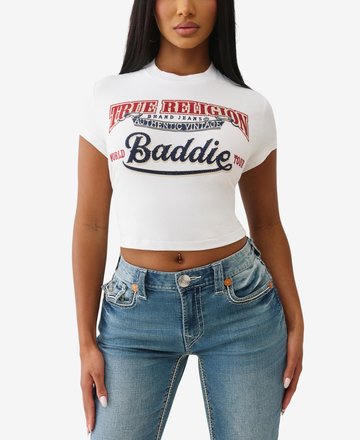 True Religion Women's Cap Sleeve Baddie Baby T-shirt In White