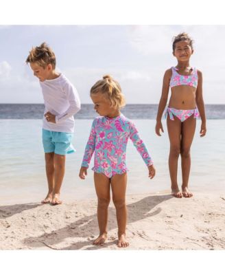 Little Girls Tropical Glow Recycled Leg Frill Surf Suit