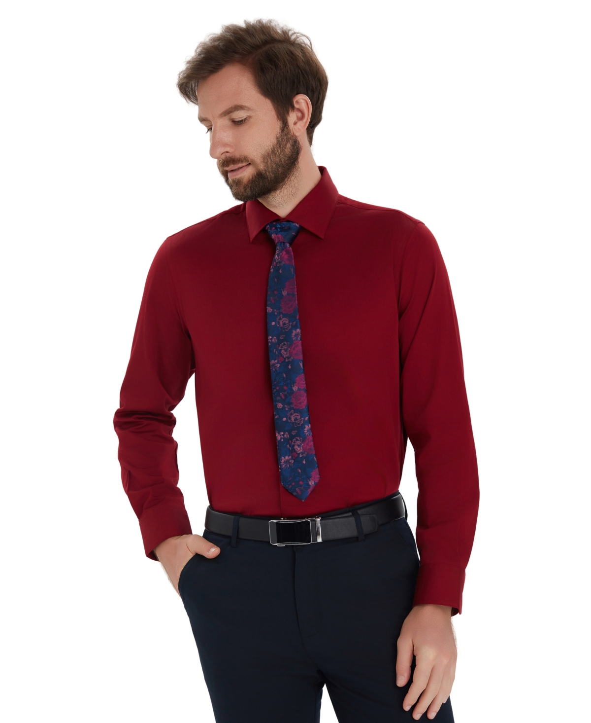 Bar Iii Men's Sateen Solid Dress Shirt, Macy's Exclusive In Burgundy