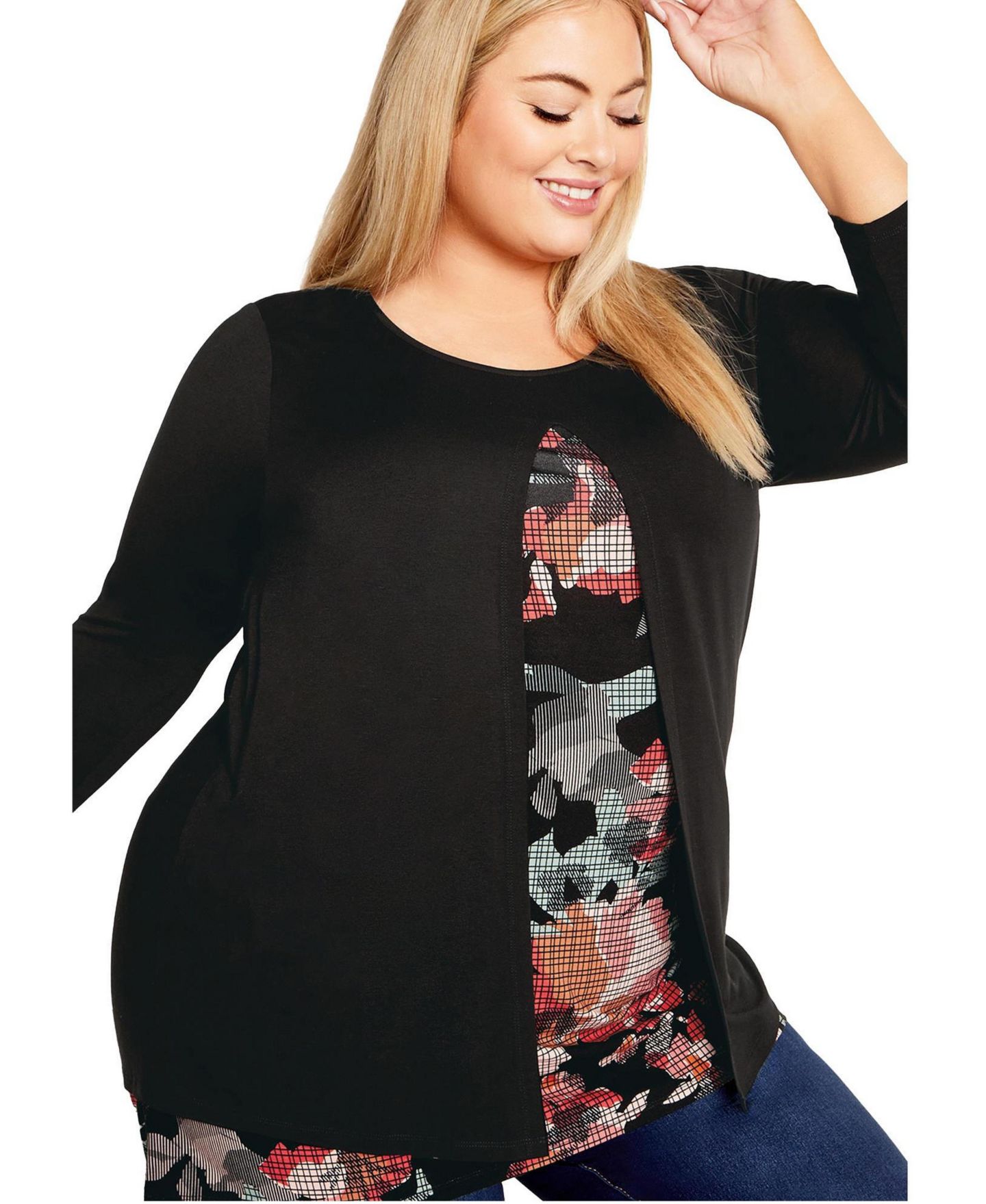 Женский топ Avenue Plus Size Alex Tunic Top, цвет: Теневой с принтом — фото 1