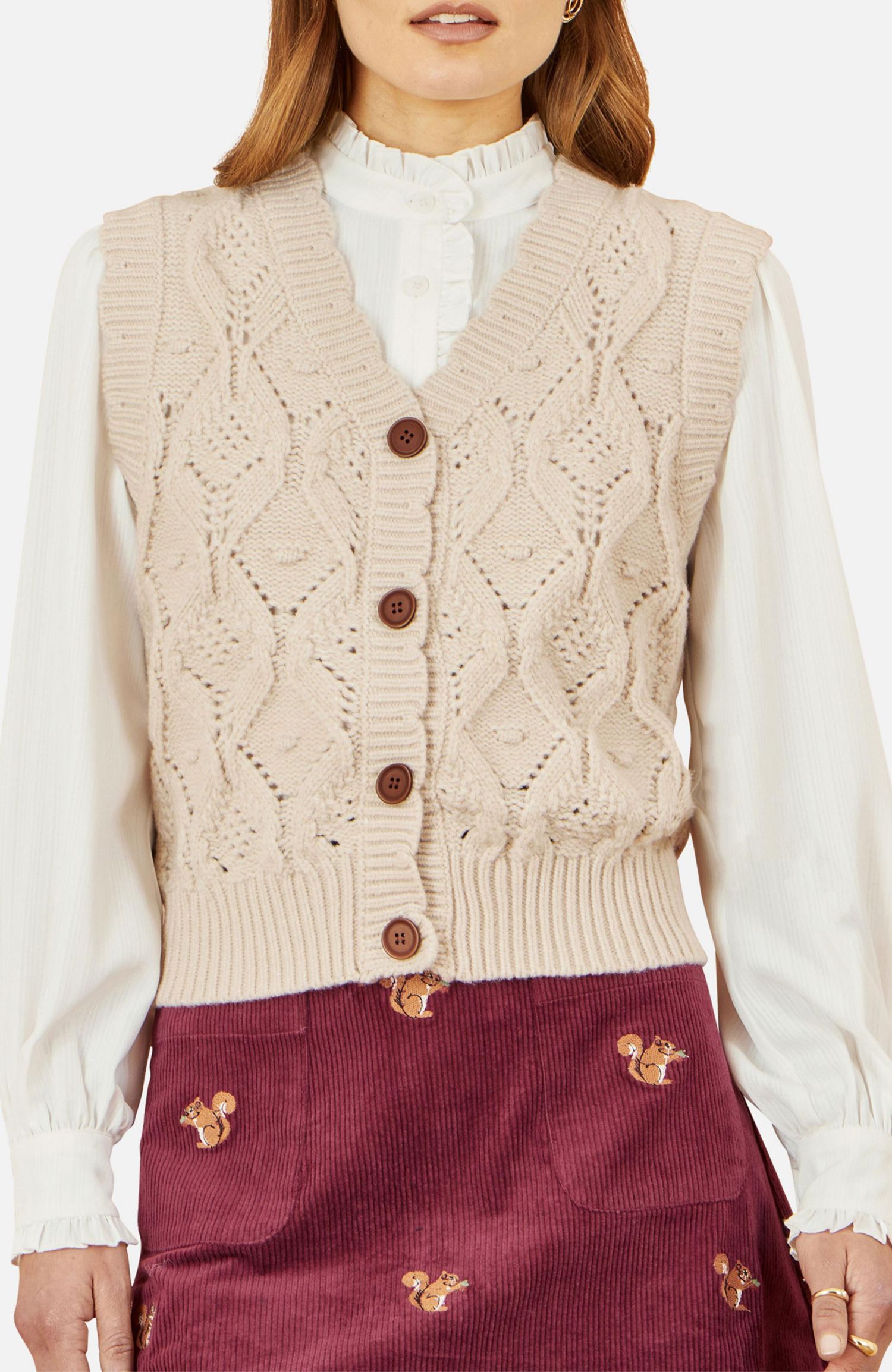 Women's Button Up Chunky Cable Knit Waistcoat