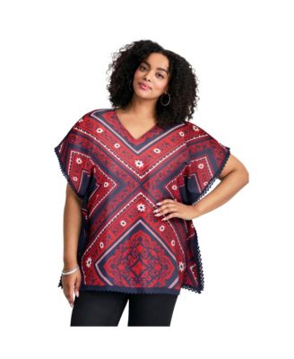 Women's Plus Size Crochet Trim Poncho Top