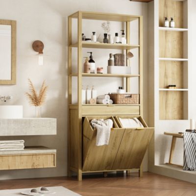 Bathroom Cabinet with Flip Storage and 3-Shelves and Drawer