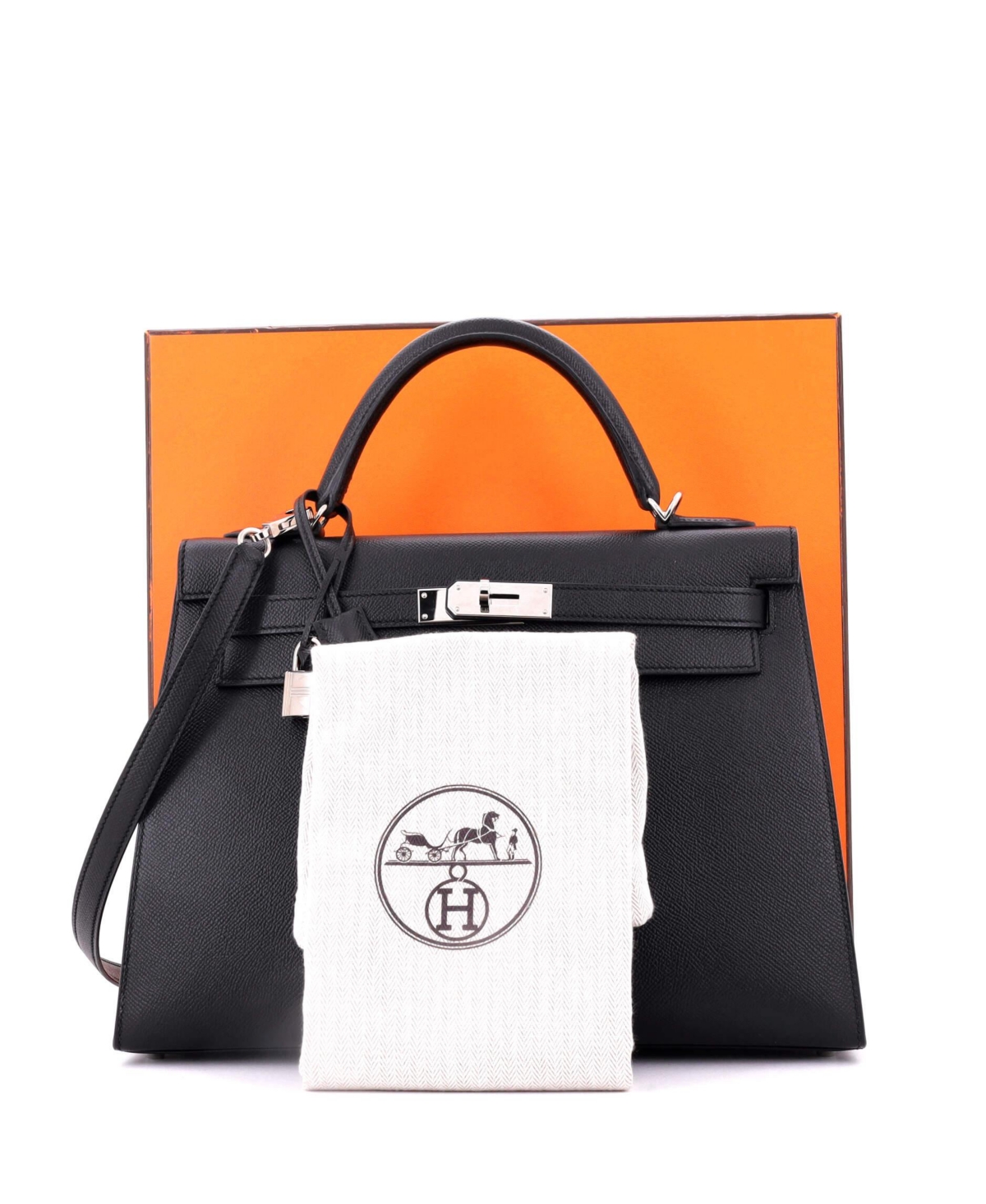 Pre-Owned HERMES Kelly 32 Handbag Black Epsom with Palladium Hardware