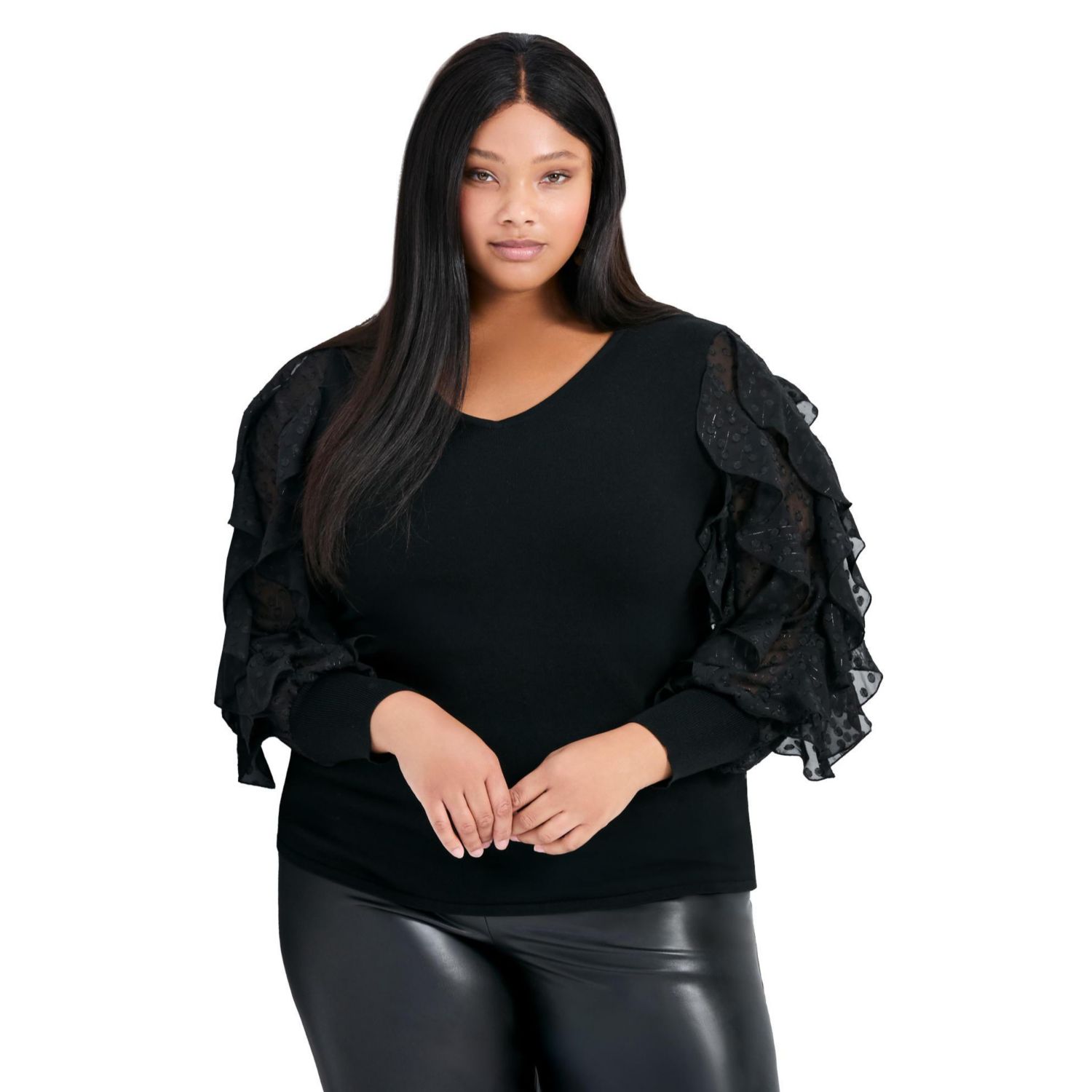 Women's Plus Size Frill Sleeve Sweater